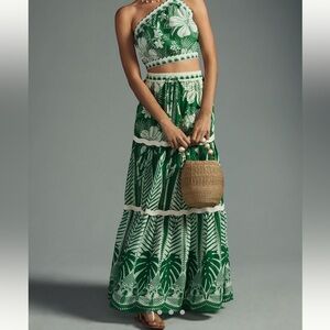Farm Rio Macaw Elegance Tiered Maxi Skirt